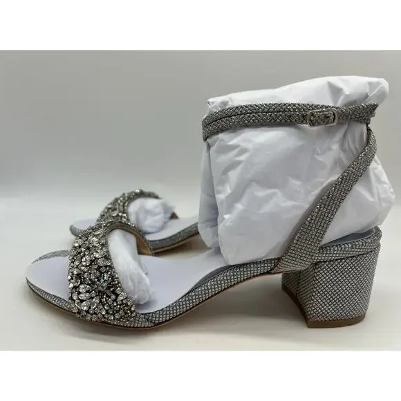 Badgley Mischka Women's Jada Ankle Wrap Block Heel Silver MP5316 Size 7.5 NIB - Picture 2 of 12